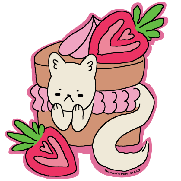 An annoyed cat baked inside of a strawberry short cake.